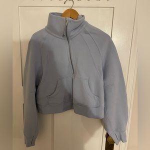 Baby blue (lighter in person) scuba oversized funnel neck half zip
